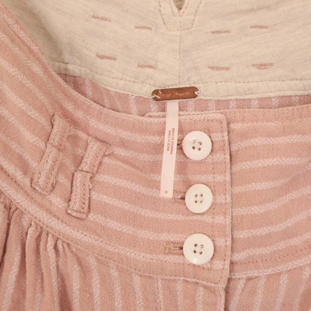Free People High Waist Pants Size 4 Straight Leg Striped Pink Cotton EUC B98 - Picture 5 of 5
